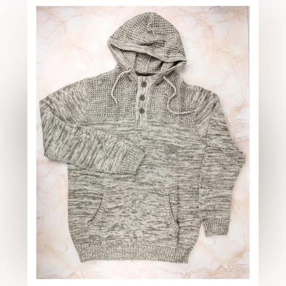 Commerce Hooded Sweater Mens Medium Gray Button Cozy Warm Winter Streetwear - Picture 1 of 7